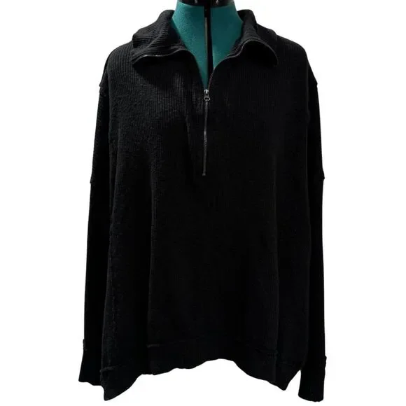 Free People We The Free Walk Away Half Zip Tunic Pullover - Size Medium, Black - Picture 3 of 8